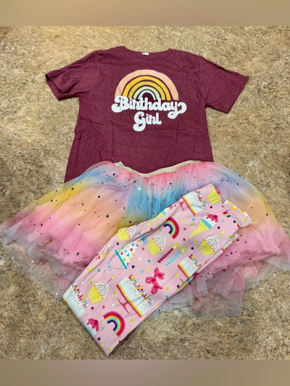 Birthday Girl Outfit Set – Size 8 (L.A.T Tee + Gymboree Leggings + Tutu Skirt)